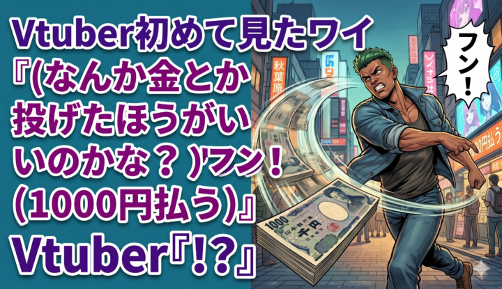 Vtuber初めて見たワイ『(なんか金とか投げたほうがいいのかな？)フン！(1000円払う)』 Vtuber『！？』