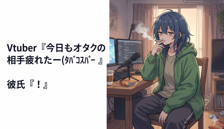 Vtuber『今日もオタクの相手疲れたー(ﾀﾊﾞｺｽﾊﾟｰ 』 彼氏『！！！』