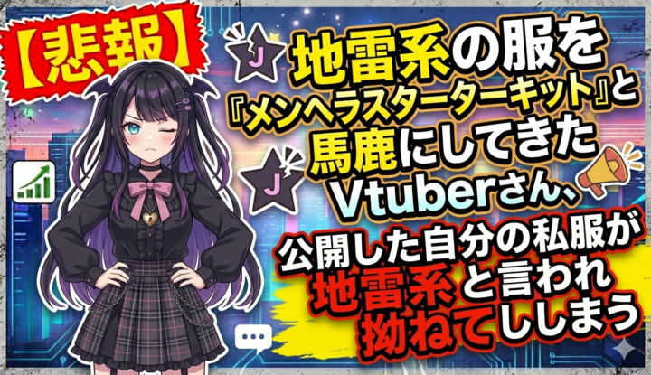 【悲報】地雷系の服を『メンヘラスターターキット』と馬鹿にしてきたVtuberさん、公開した自分の私服が地雷系と言われ拗ねてしまう