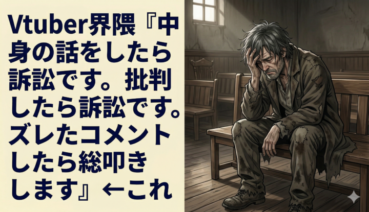 Vtuber界隈『中身の話をしたら訴訟です。批判したら訴訟です。ズレたコメントしたら総叩きします』←これ
