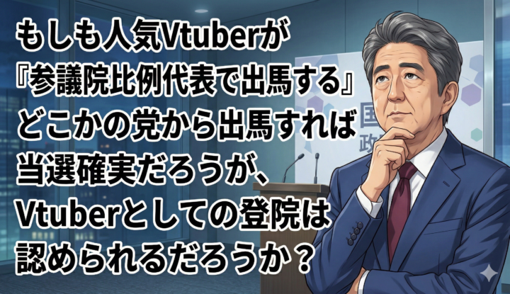 もしも人気Vtuberが『参議院比例代表で出馬する』とどこかの党から出馬すれば当選確実だろうが、Vtuberとしての登院は認められるだろうか？