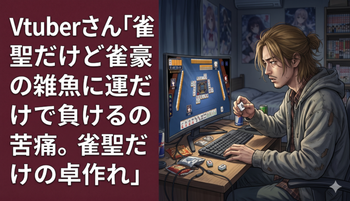 Vtuberさん『雀聖だけど雀豪の雑魚に運だけで負けるの苦痛。雀聖だけの卓作れ』