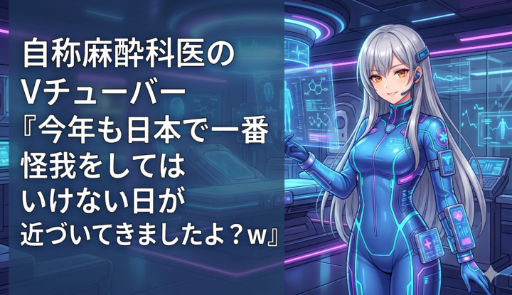 自称麻酔科医のVチューバー『今年も日本で一番怪我をしてはいけない日が近づいてきましたよ？w』
