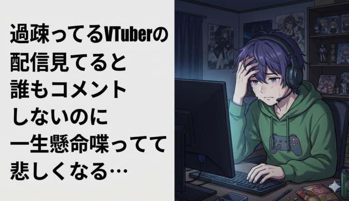 過疎ってるVTuberの配信見てると誰もコメントしないのに一生懸命喋ってて悲しくなる…