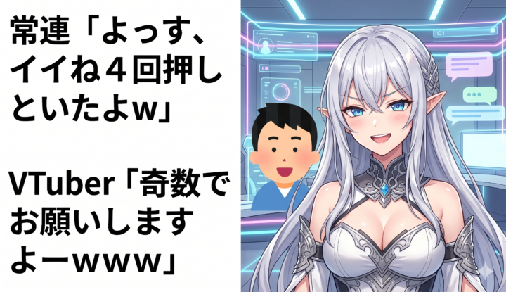 常連『よっす、イイね４回押しといたよｗ』 VTuber『奇数でお願いしますよーｗｗｗ』