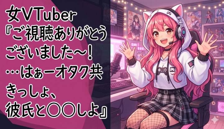 女VTuber『ご視聴ありがとうございました～！…はぁーオタク共きっしょ、彼氏とえ◯ちしよ』